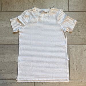 Lululemon Athletica White Striped Short Sleeve Tee